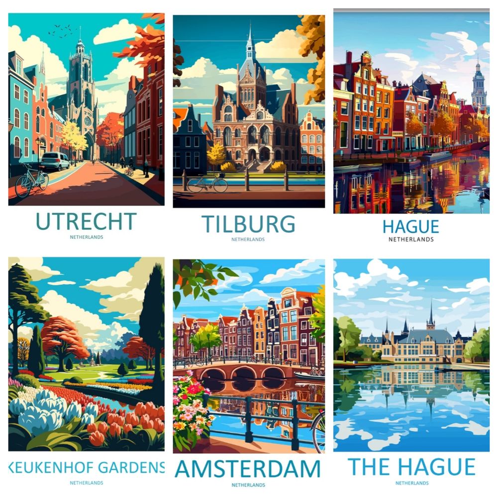 Resin Art Wallpaper - Netherlands Travel Poster Full Drill Diamond