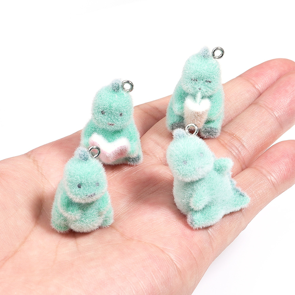 Resin Art Earrings - 4Pcs 3D Mini Dinosaur Pendant Fluffy