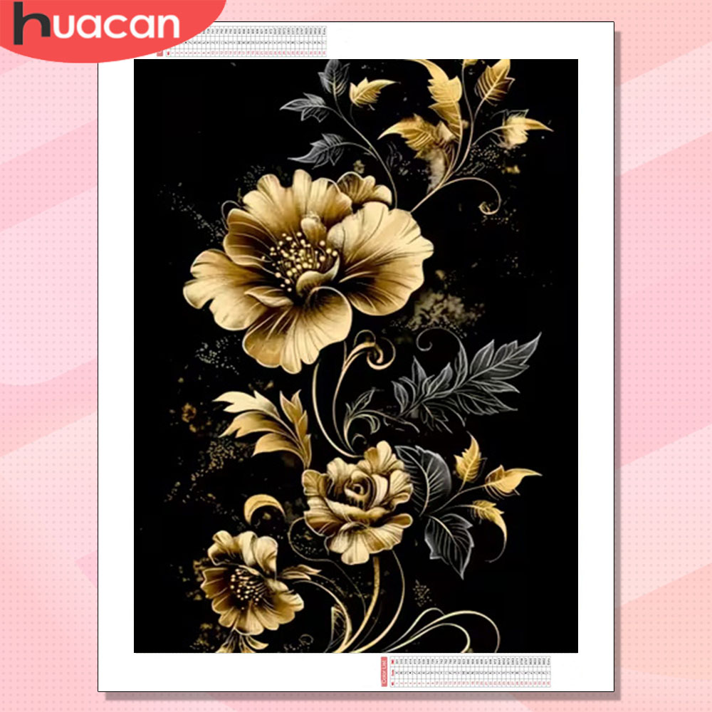 Resin Art Wallpaper - HUACAN Diamond Painting Flower Golden Mosaic