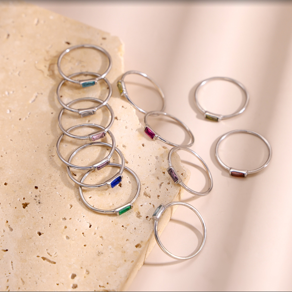 Resin Art Ring - Stainless Steel Minimal Birthstone Stone Simple