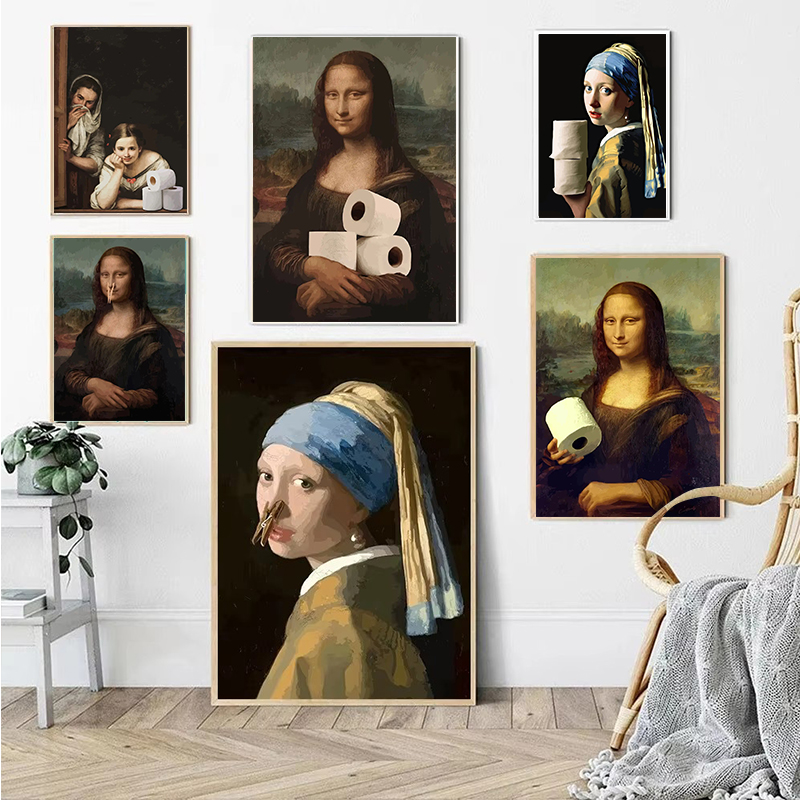 Resin Art Wallpaper - Funny Bathroom Toilet Poster Mona Lisa