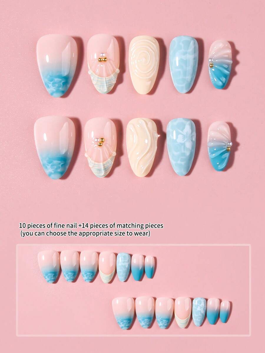 24pcs Short Almond 3D Gel Nail - Resin Art Sticker avaliação e preço