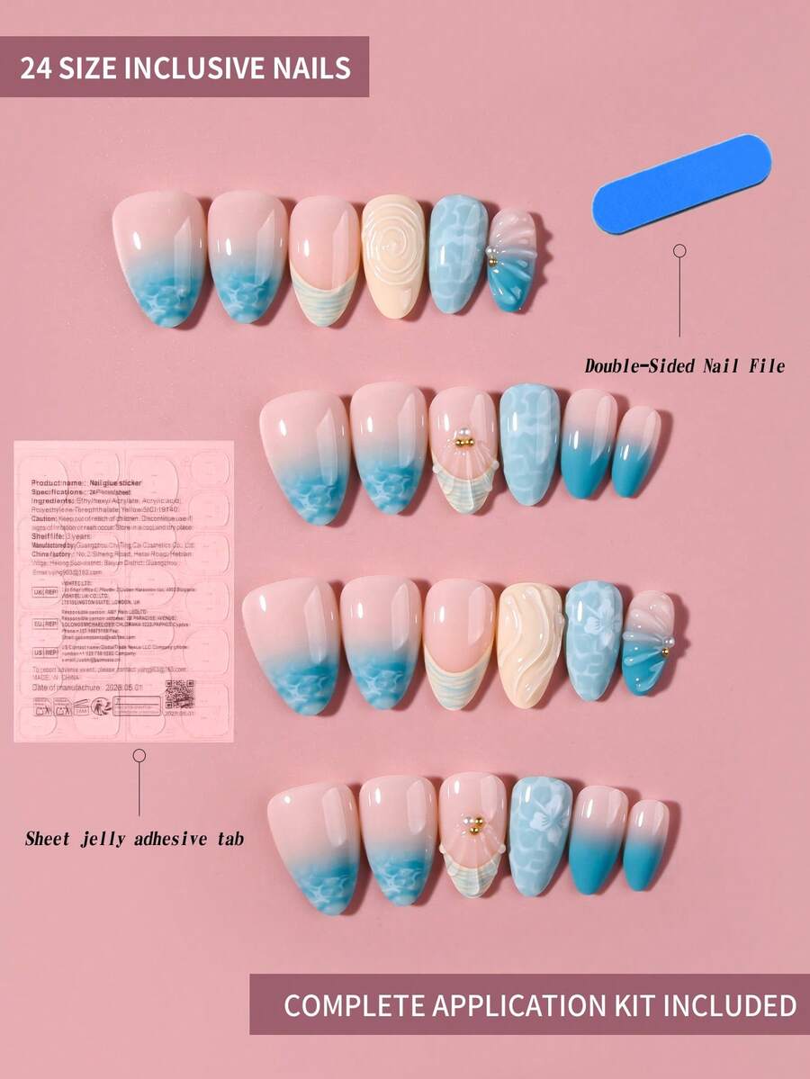 24pcs Short Almond 3D Gel Nail - Resin Art Sticker avaliação e preço
