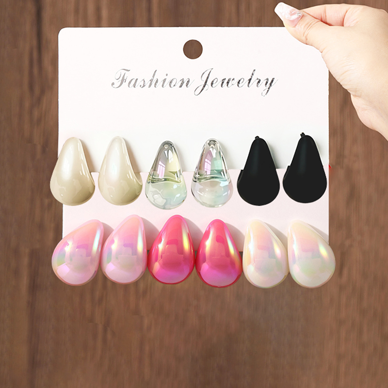 3 Pairs Fashion Resin Drop Ear - Resin Art Ring avaliação e preço