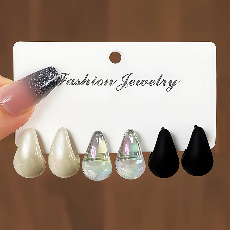 3 Pairs Fashion Resin Drop Ear - Resin Art Ring avaliação e preço