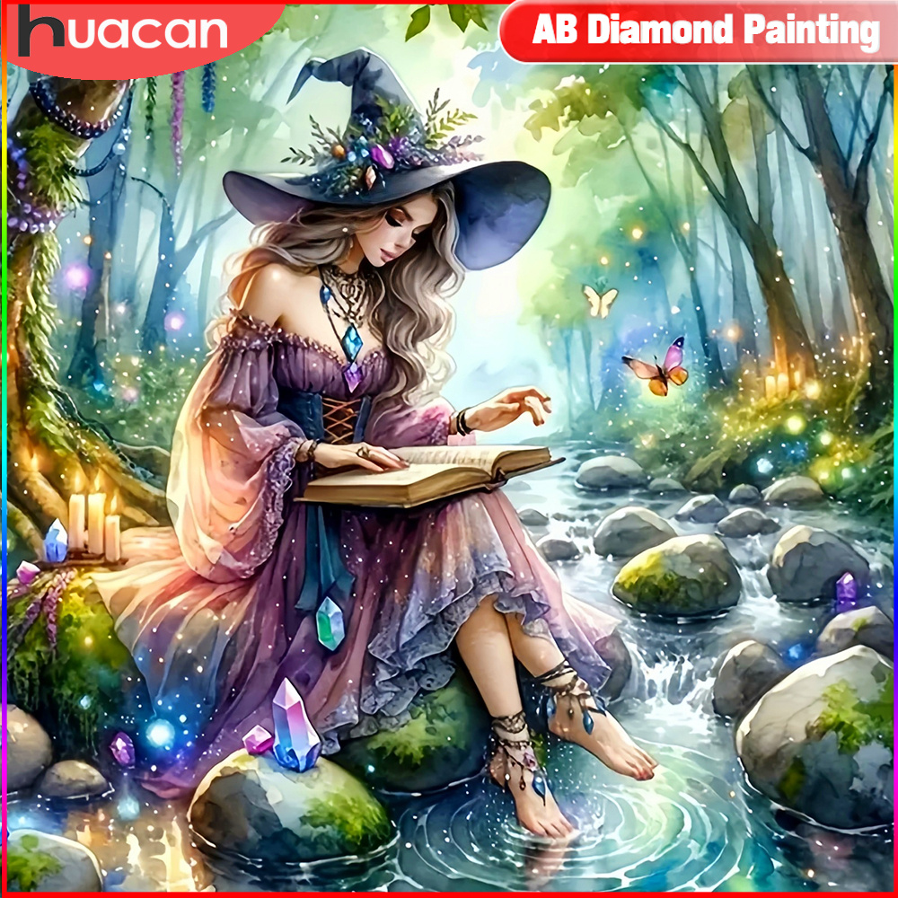 HUACAN Diamond Embroidery Witc - Resin Art Wallpaper avaliação e preço