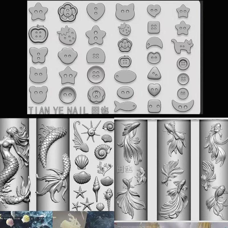 【xxx】Silicone Nail Ocean Merma - Resin Art Template avaliação e preço
