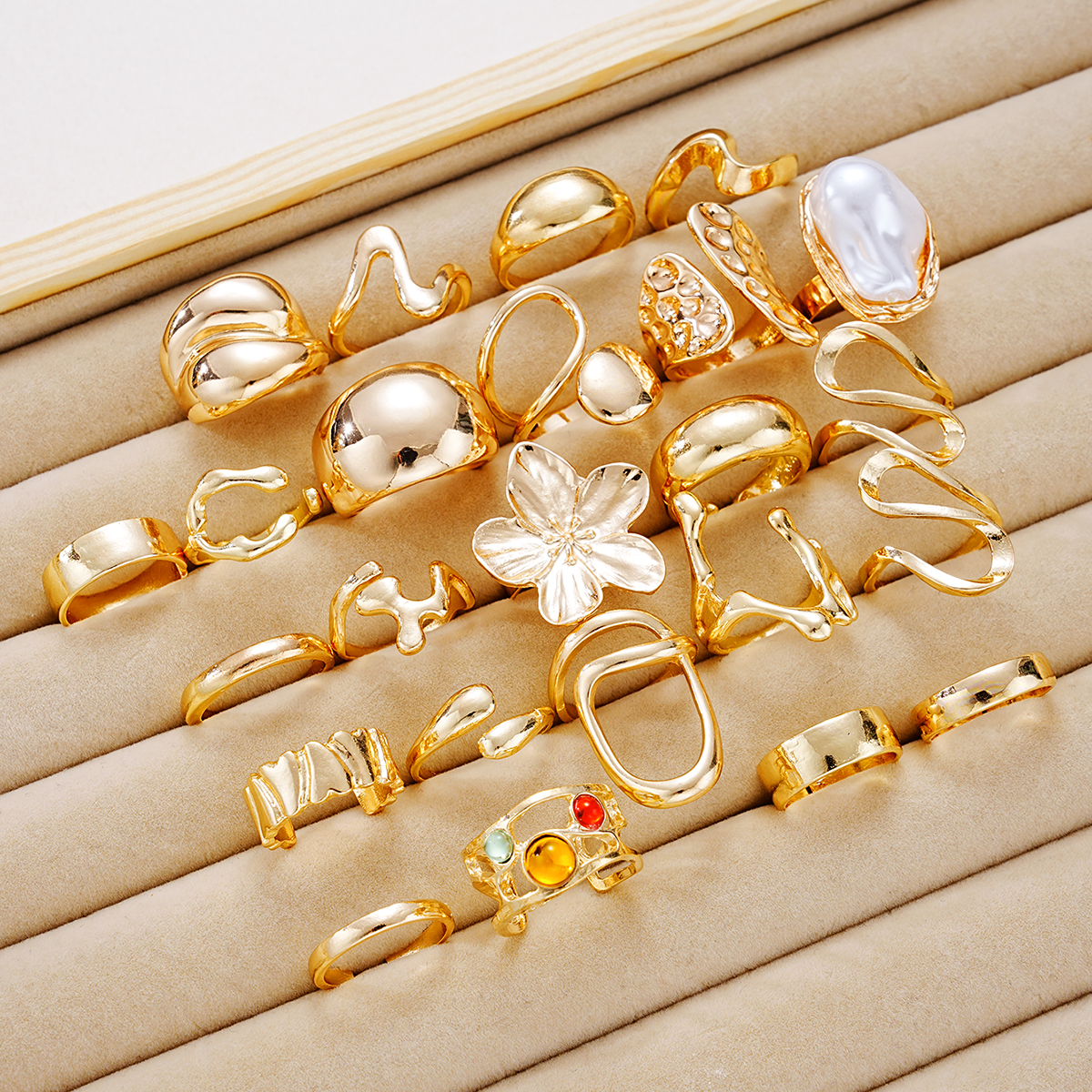 24pcs/Set Retro Flower Ring Se - Resin Art Ring avaliação e preço
