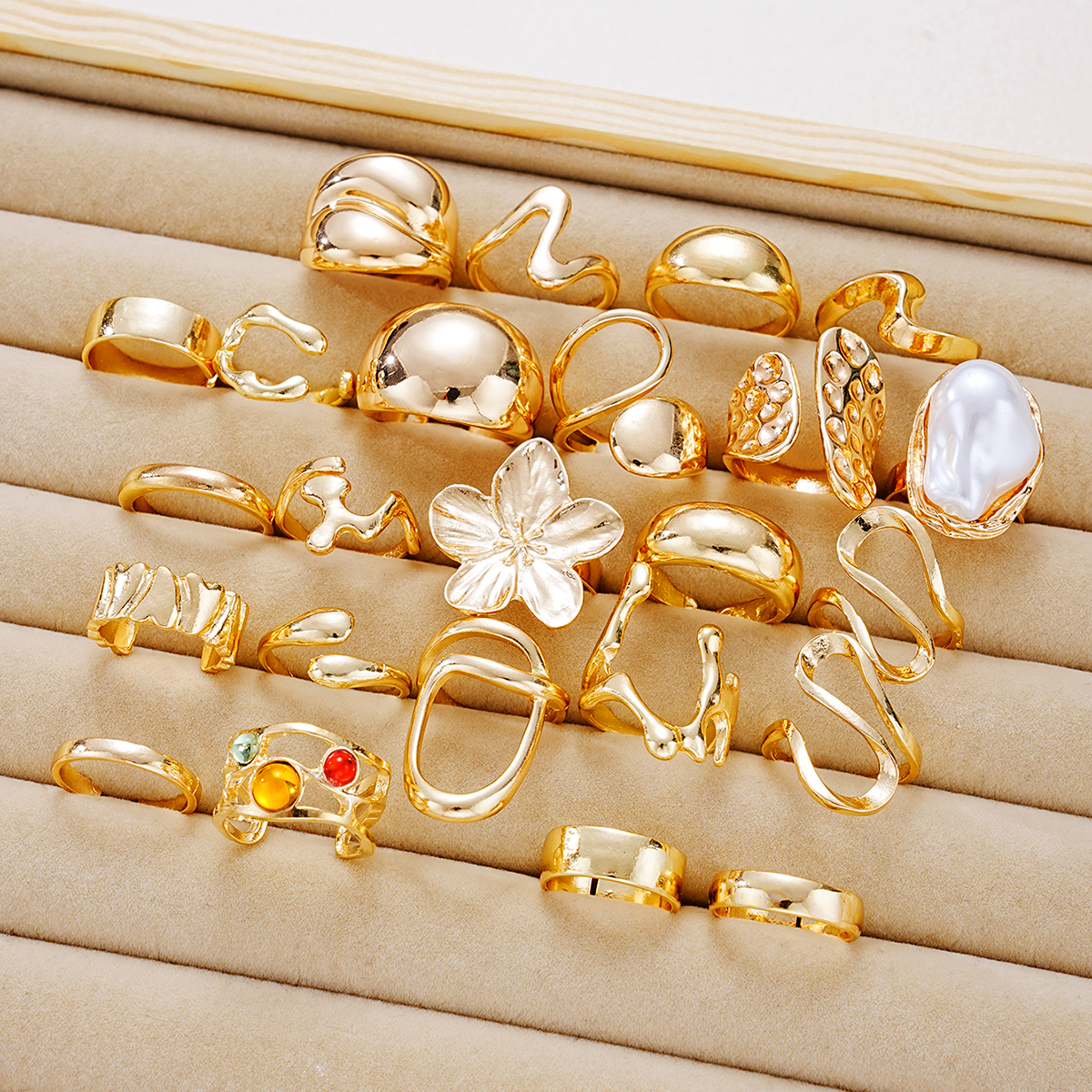 24pcs/Set Retro Flower Ring Se - Resin Art Ring avaliação e preço