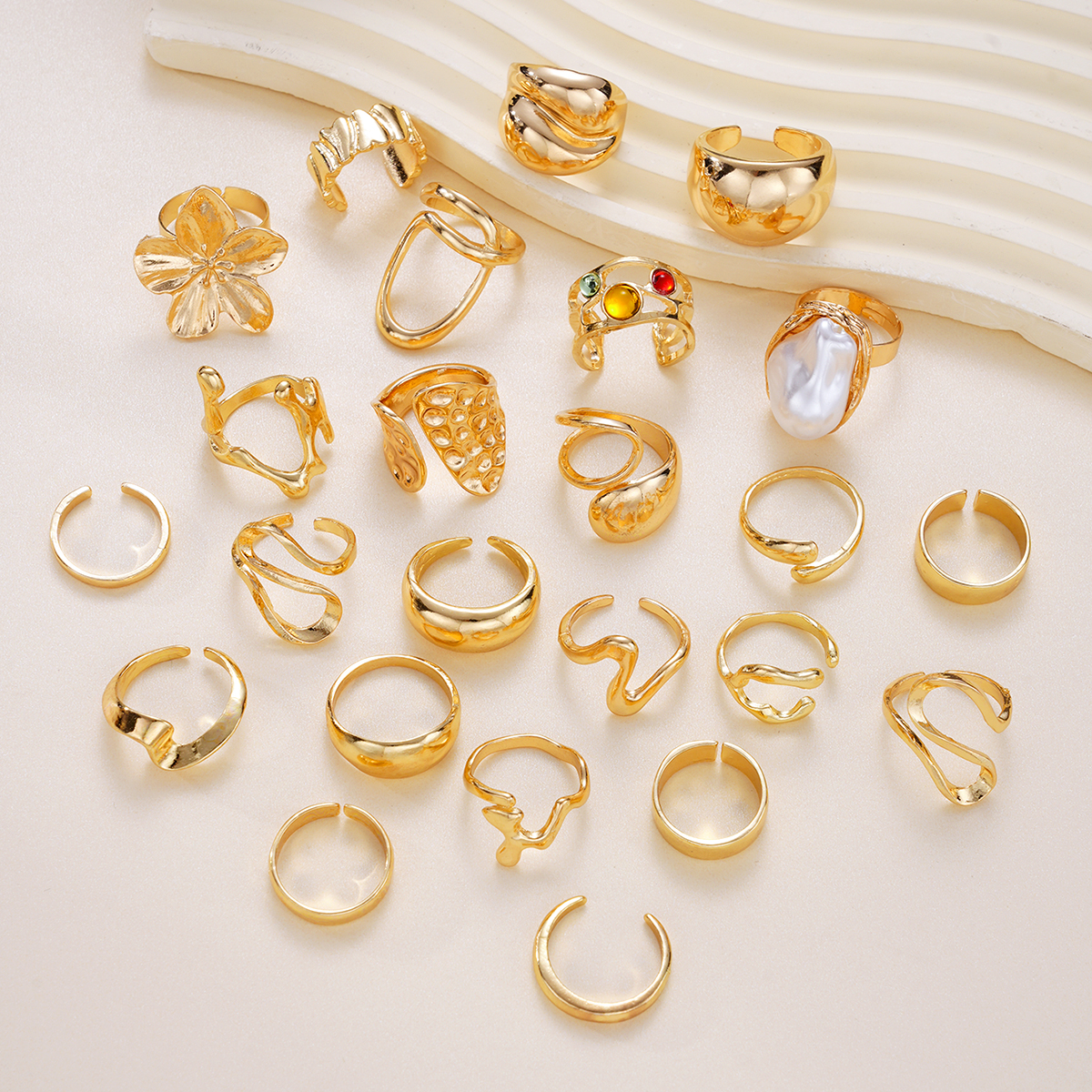 24pcs/Set Retro Flower Ring Se - Resin Art Ring avaliação e preço