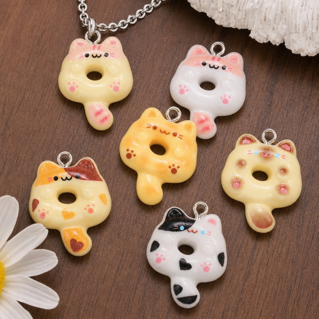 10Pcs Kawaii Cartoon Cat Resin - Resin Art Earrings avaliação e preço