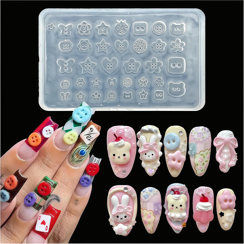 3D Buttons Nail Art Mold Silic - Resin Art Template avaliação e preço